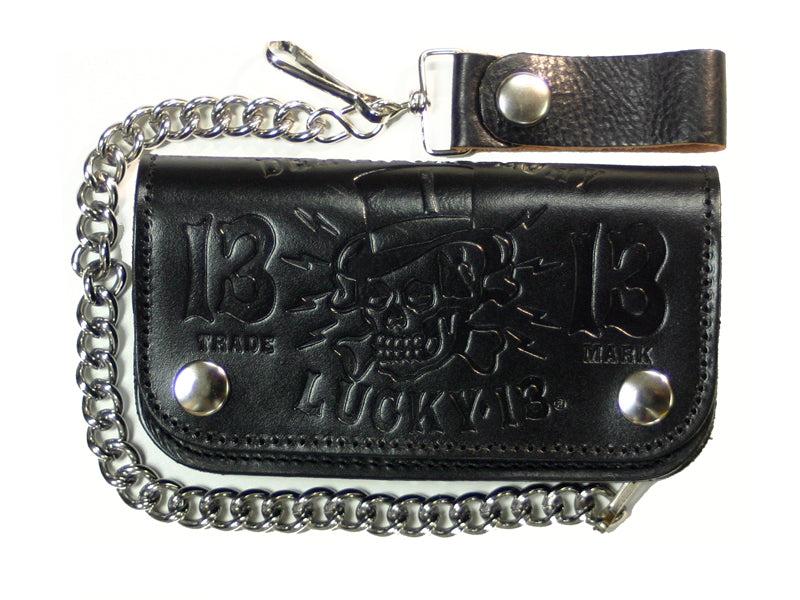 Lucky 13 Lucky 13 DEATH OR GLORY Embossed 6” Chain Wallet Black – Lucky13apparel