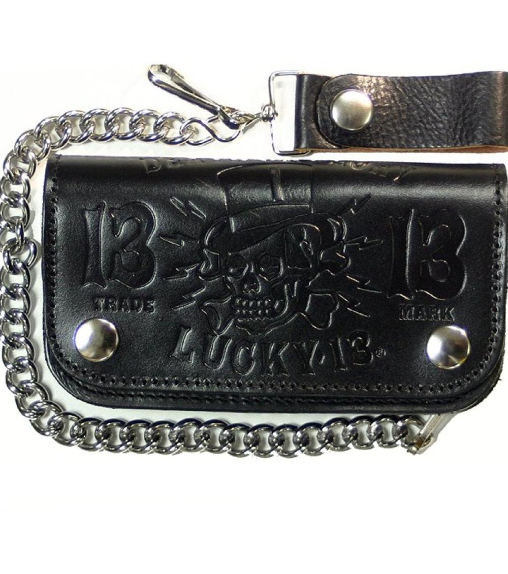 lucky 13 Lucky 13 DEATH OR GLORY Embossed 6” Chain Wallet Black – Lucky13apparel