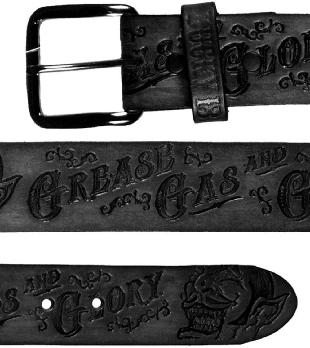 Lucky 13 Lucky 13 Grease Gas And Glory Embossed Leather Belt Black – Lucky13apparel