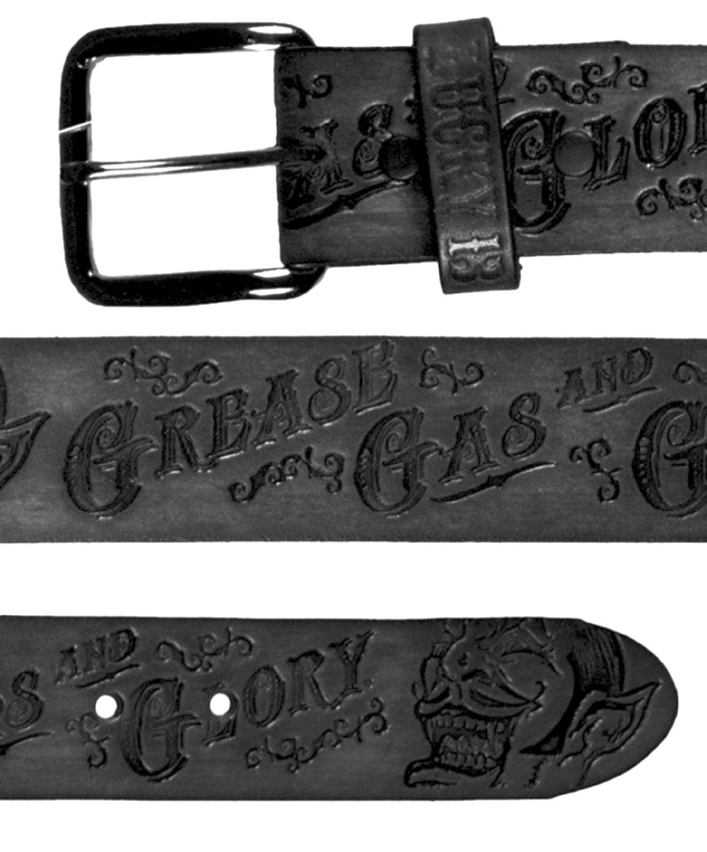 lucky 13 Lucky 13 Grease Gas and Glory Embossed Leather Belt Black – Lucky13apparel