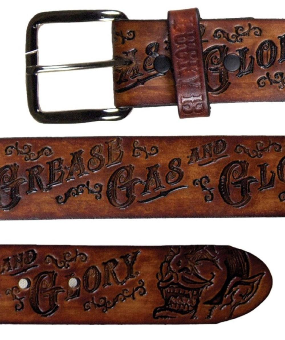 lucky 13 Lucky 13 Grease Gas and Glory Embossed Leather Belt Painted Brown – Lucky13apparel