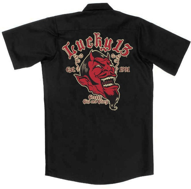 lucky 13 Lucky 13 GREASE GAS & GLORY s/s workshirt Black – Lucky13apparel
