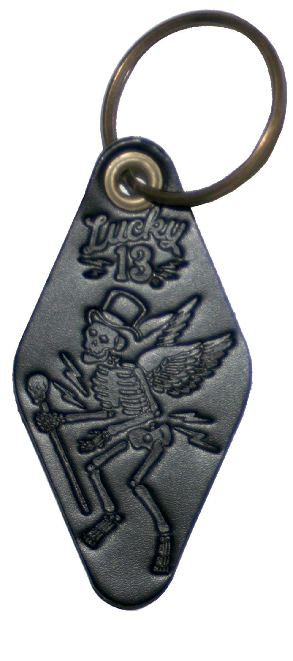 lucky 13 Lucky 13 SKULLY MOTEL KEY Leather Embossed Keychain Black – Lucky13apparel