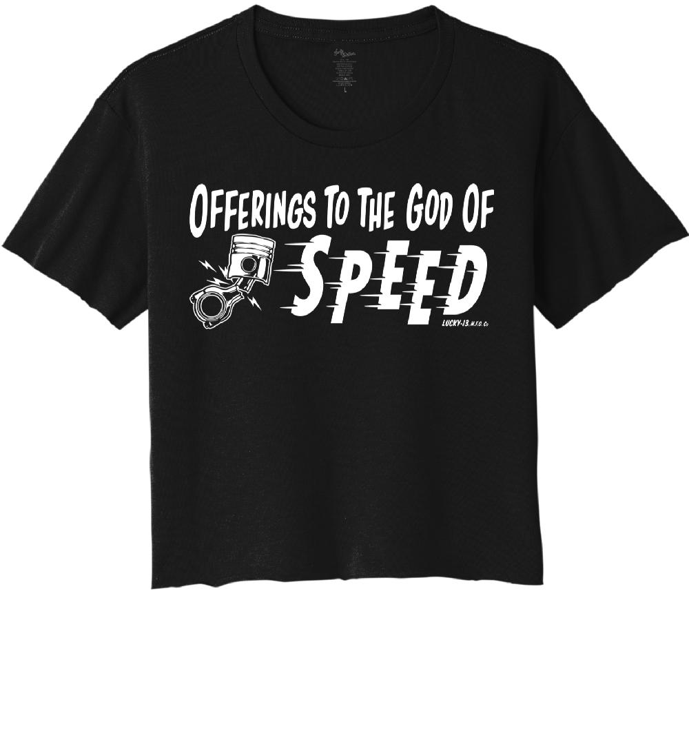 lucky 13 OFFERINGS TO THE GOD OF SPEED crop top Black – Lucky13apparel