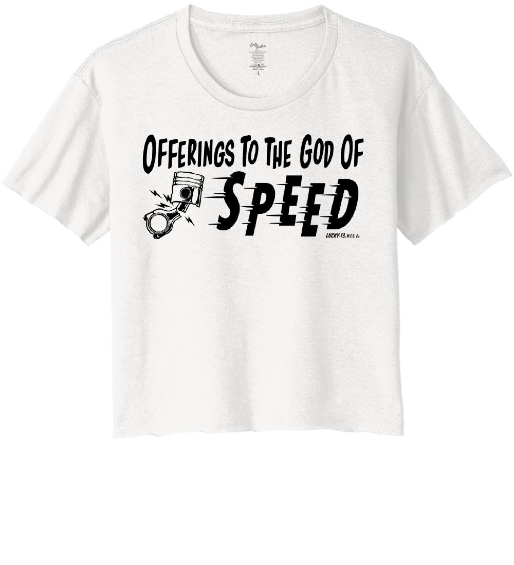 lucky 13 OFFERINGS TO THE GOD OF SPEED crop top White – Lucky13apparel