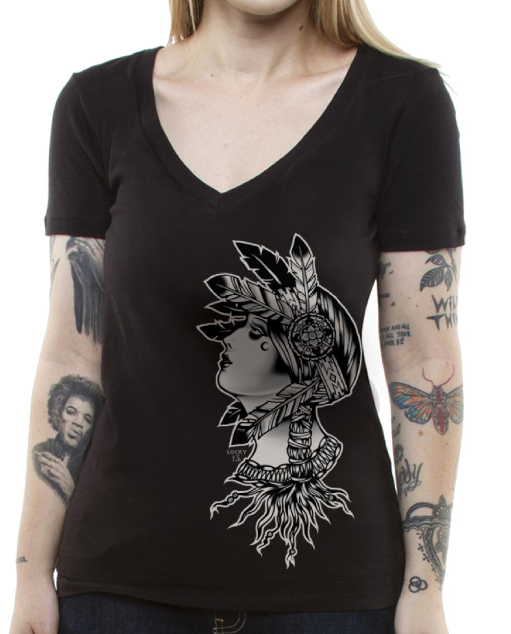 Lucky 13 PLUMA Womens Deep V Neck Tee By Lucky 13 Black – Lucky13apparel