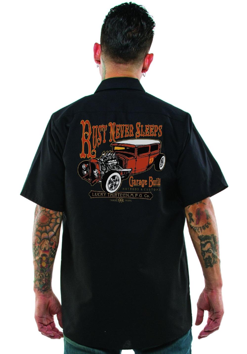 Lucky 13 RUST NEVER SLEEPS Men’s Short Sleeve Work Shirt By Lucky 13 Black – Lucky13apparel