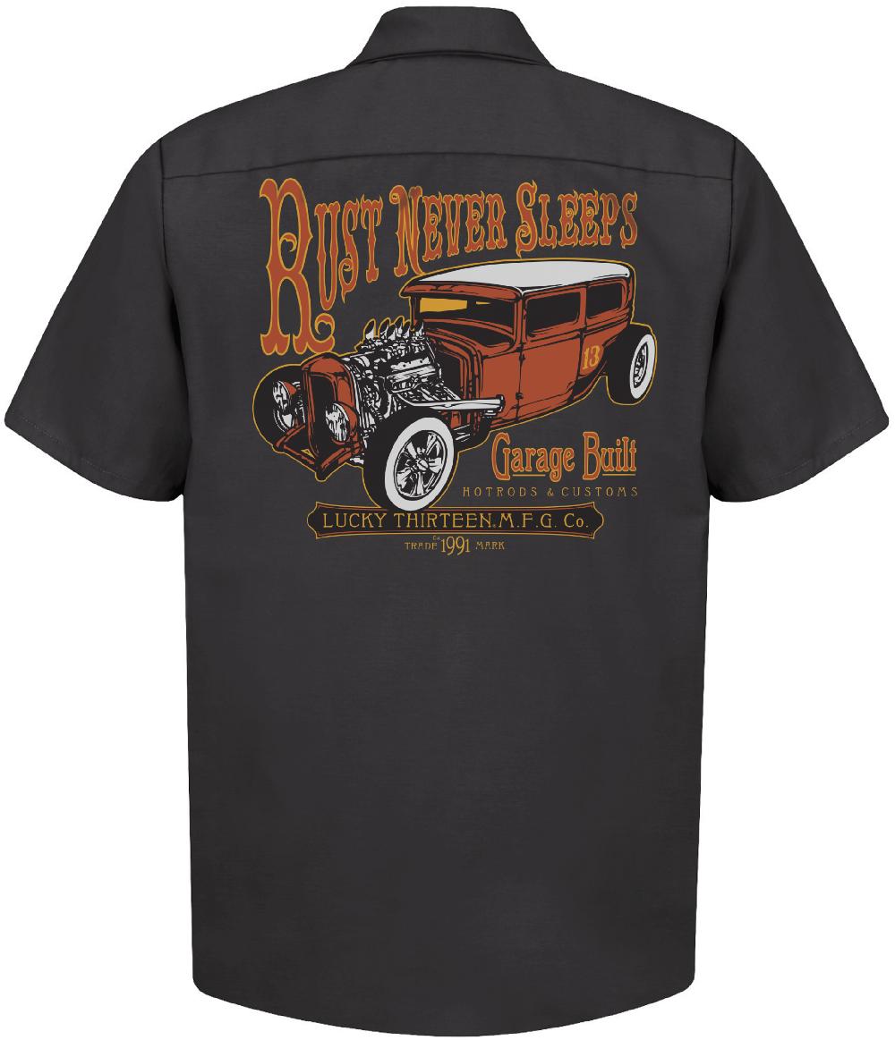 lucky 13 RUST NEVER SLEEPS Men’s Short Sleeve Work shirt By Lucky 13 Black – Lucky13apparel