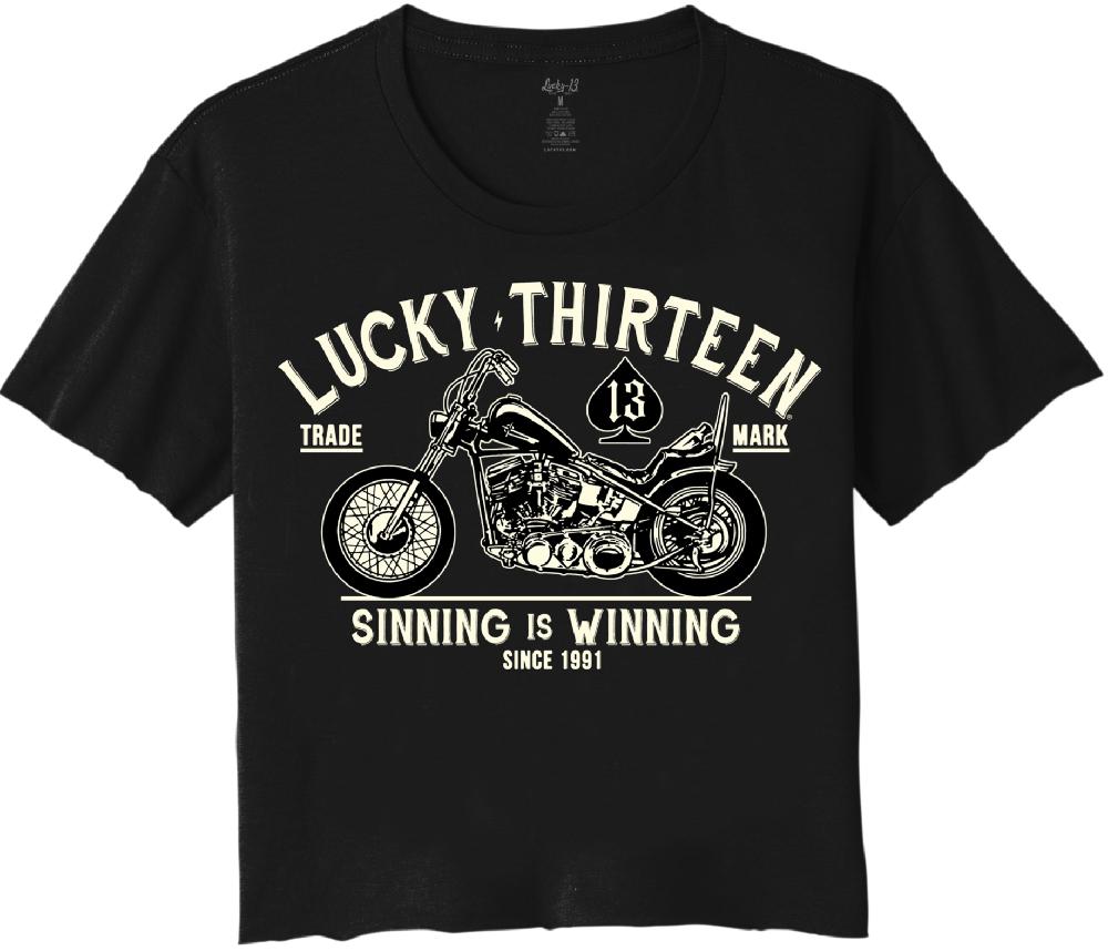 lucky 13 SINNING IS WINNING Crop Top Black – Lucky13apparel