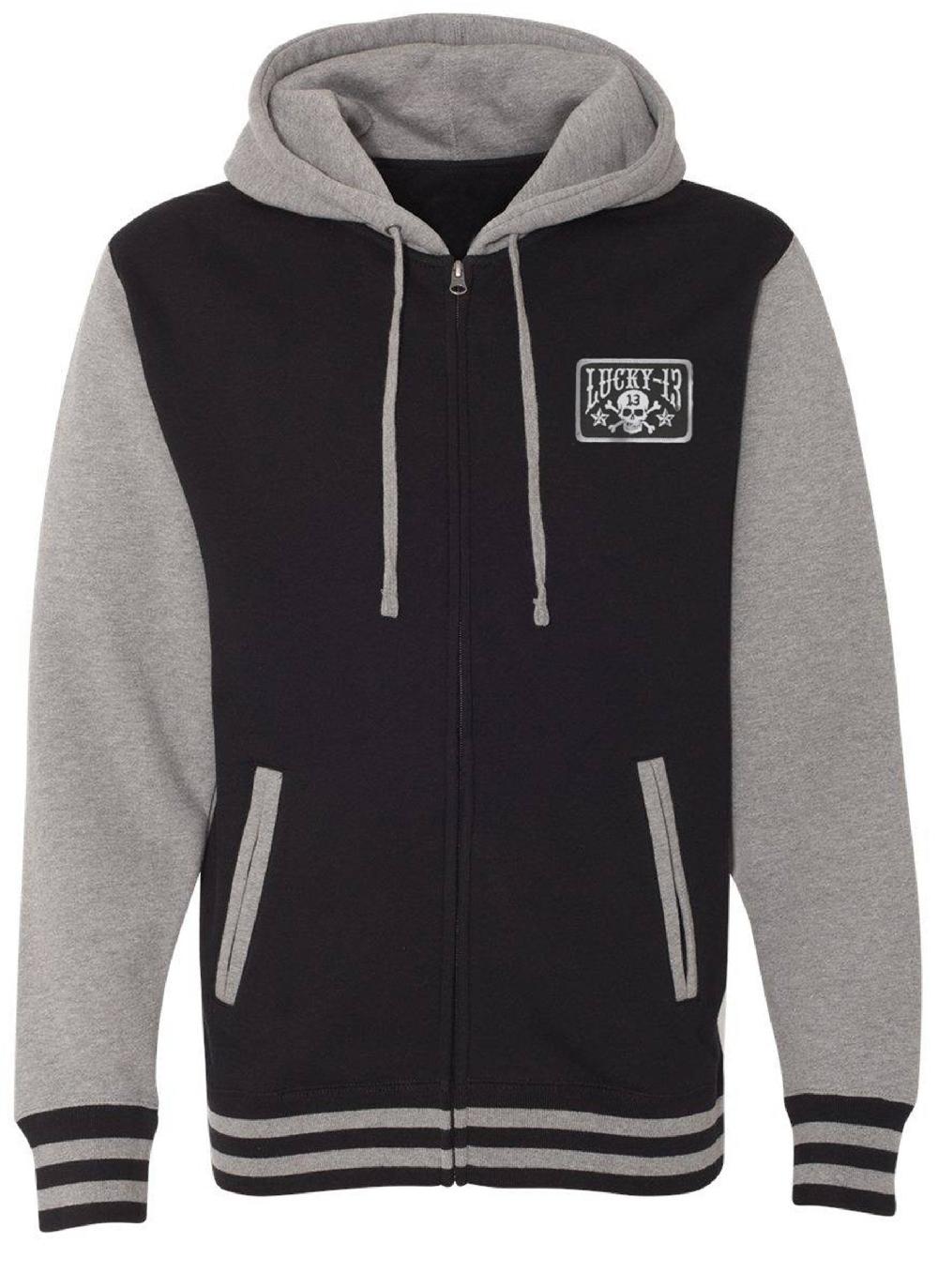 Lucky 13 SKULL STARS Hooligan Zip Hoodie By Lucky 13 BLACK/GUNMETAL HEATHER – Lucky13apparel
