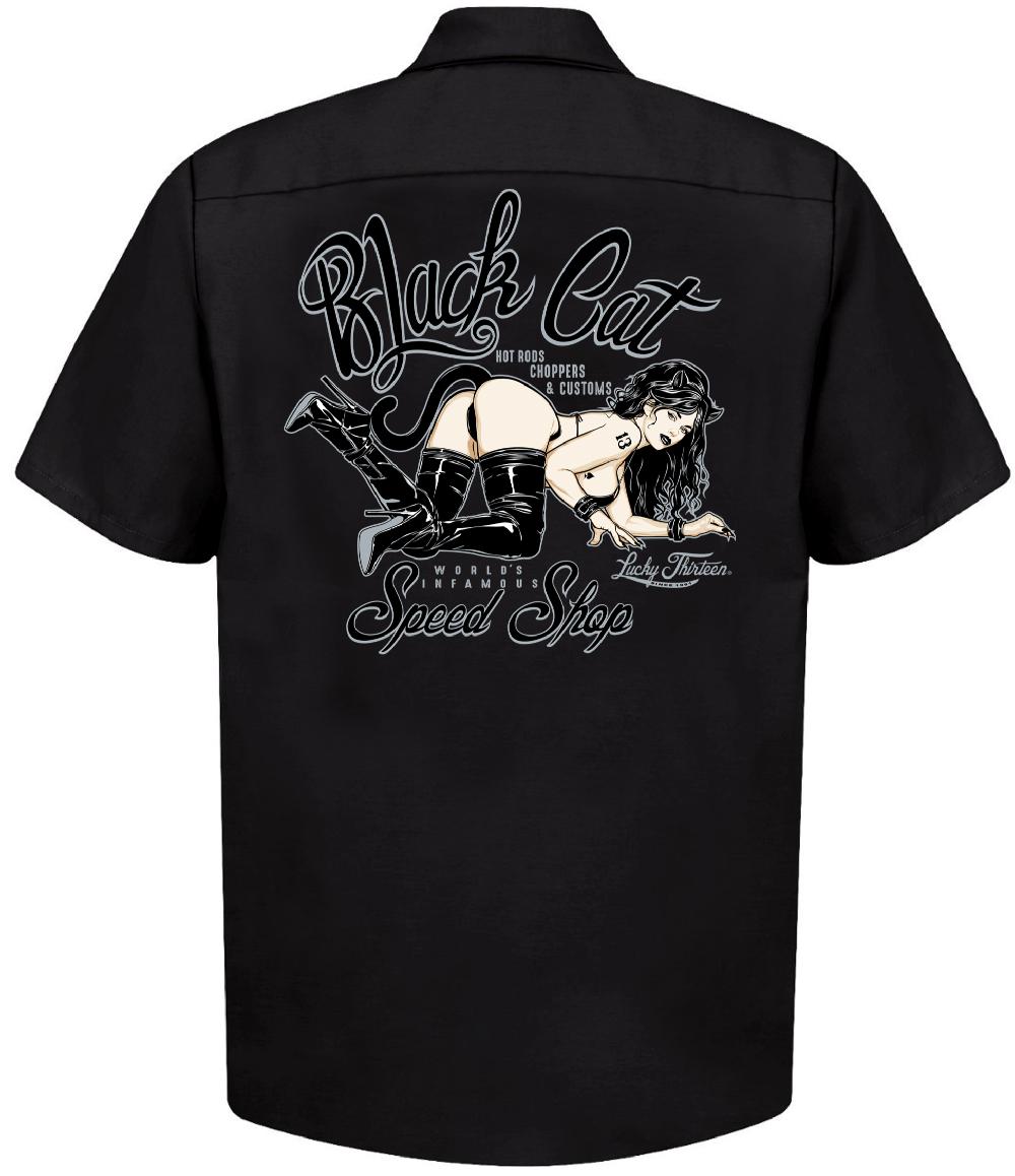 lucky 13 The BLACK CAT SPEED SHOP Men’s Short Sleeve Work shirt By Lucky 13 Black – Lucky13apparel
