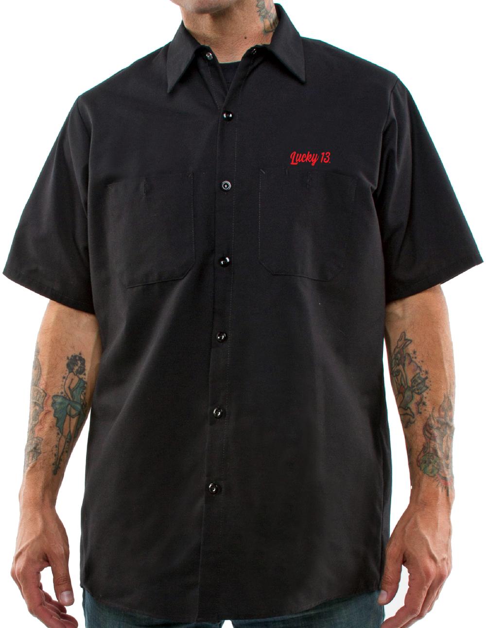 Lucky 13 The BOULEVARD Men’s Short Sleeve Work Shirt Black – Lucky13apparel