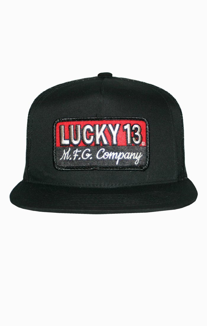 Lucky 13 The BRICK Two-tone Poplin/mesh Snapback Trucker Cap With Transfer By Lucky 13 Black/black – Lucky13apparel