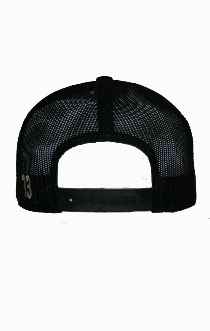 Lucky 13 The BRICK Two-tone Poplin/mesh Snapback Trucker Cap With Transfer By Lucky 13 Black/black – Lucky13apparel