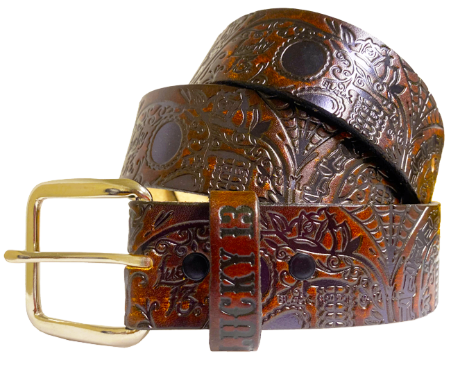 Lucky 13 The DEAD SKULL Embossed Leather Belt Antiqued – Lucky13apparel