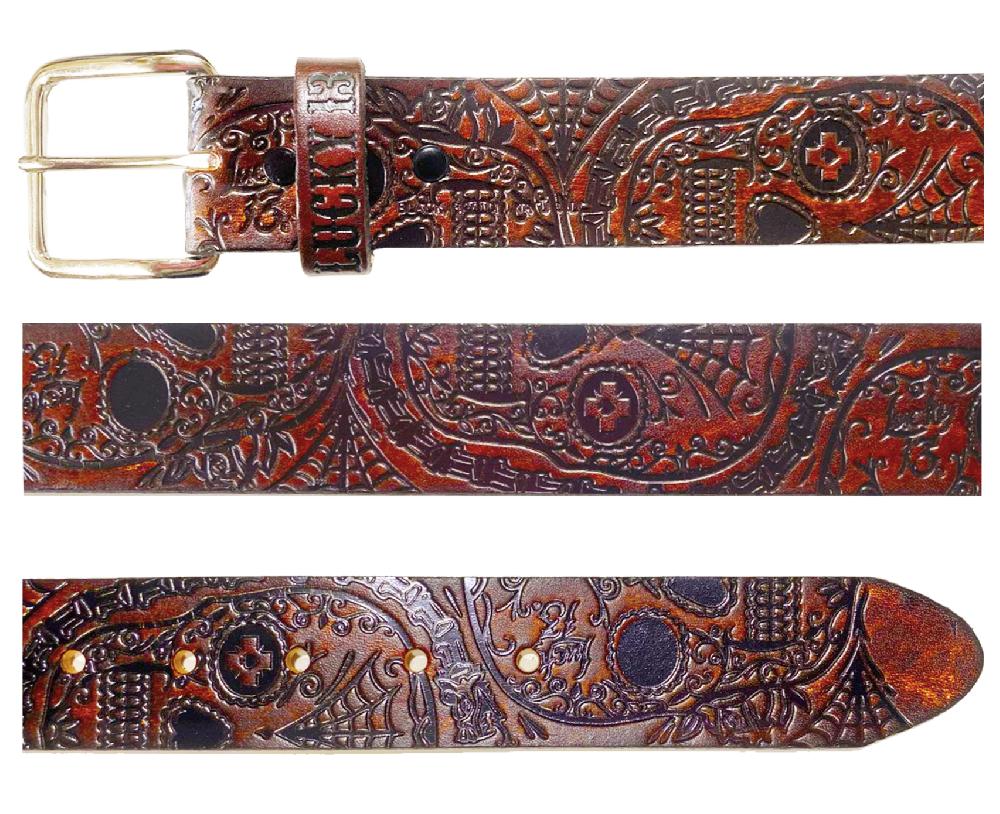 lucky 13 The DEAD SKULL embossed leather Belt Antiqued – Lucky13apparel