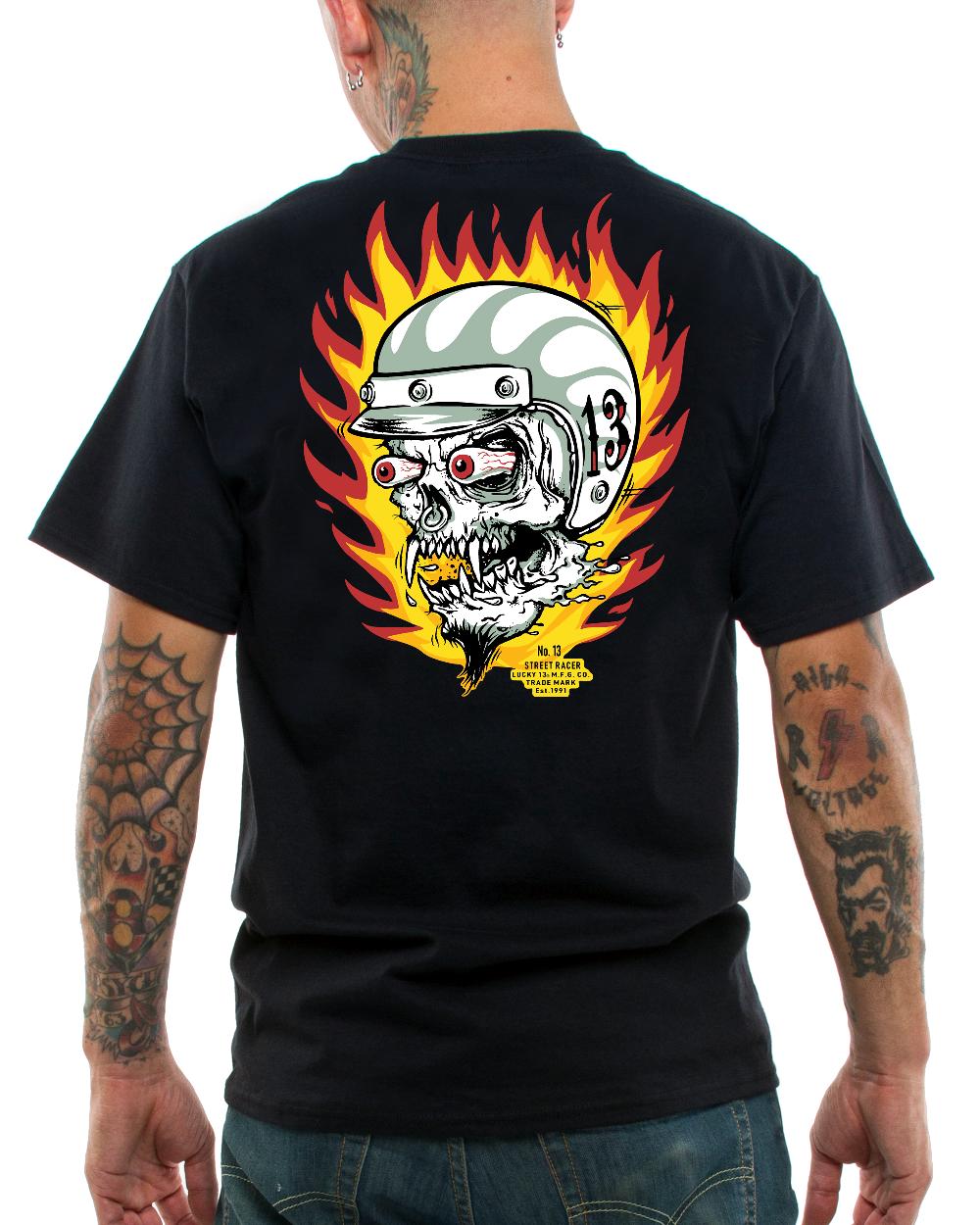 Lucky 13 The FLAME RACER Men’s Short Sleeve Tee Shirt By Lucky 13 Black – Lucky13apparel