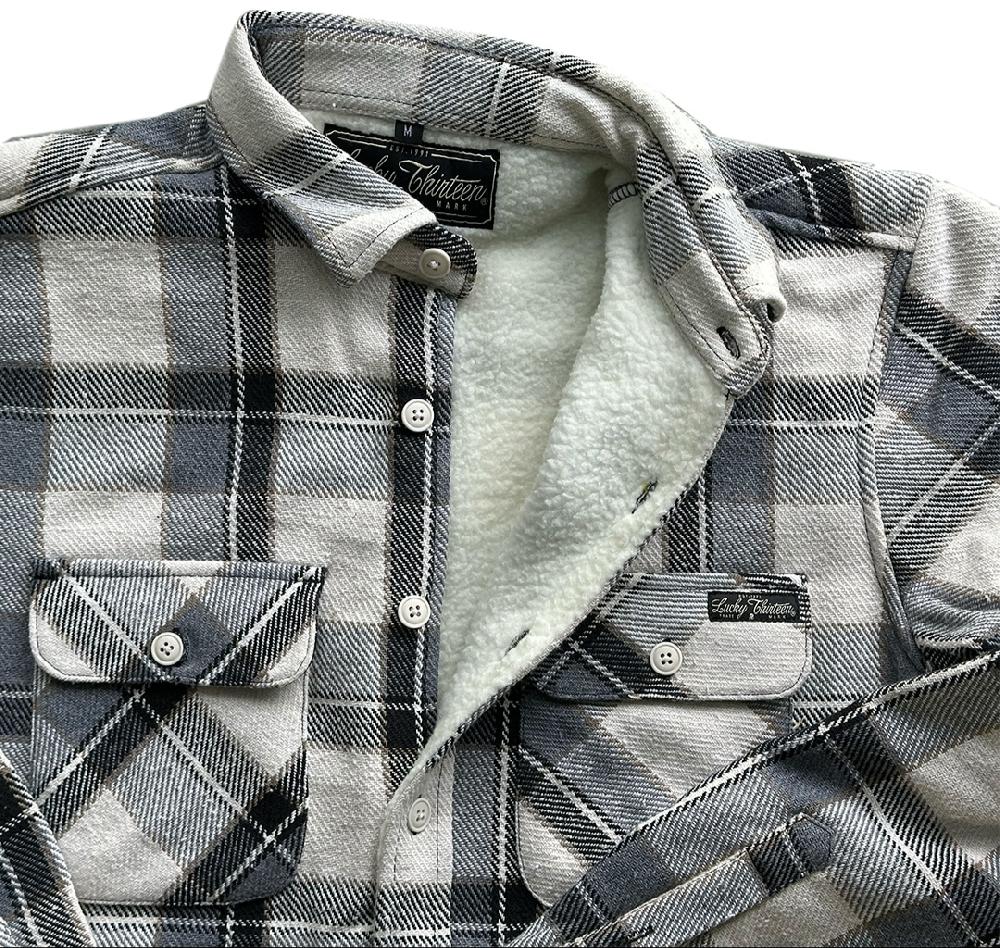 Lucky 13 The FLOPPER Sherpa Lined Flannel Shirt-jacket CREAM/BLUE – Lucky13apparel