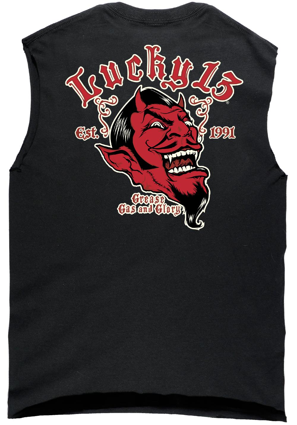 lucky 13 The GREASE GAS & GLORY custom women’s muscle tee Black – Lucky13apparel