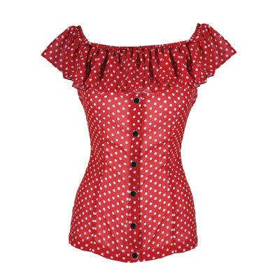 lucky 13 The Guapa Women’s Off The Shoulder Chiffon Blouse RED/WHT – Lucky13apparel