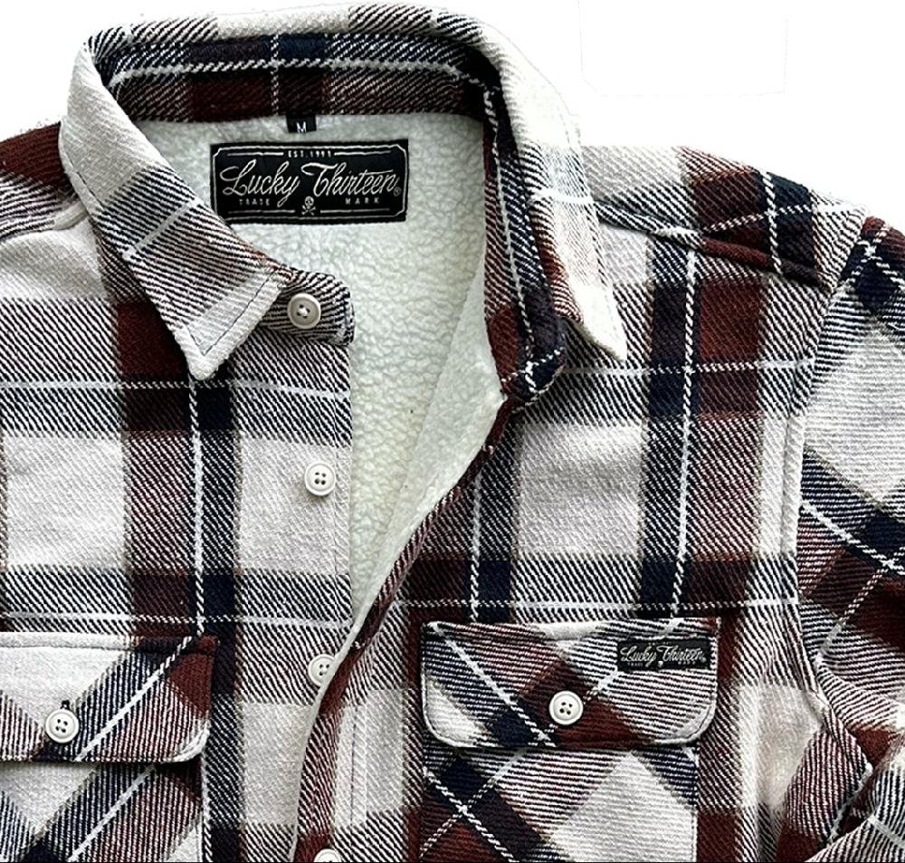 Lucky 13 The HIGH BOY Sherpa Lined Flannel Shirt-jacket CREAM/BURGUNDY – Lucky13apparel