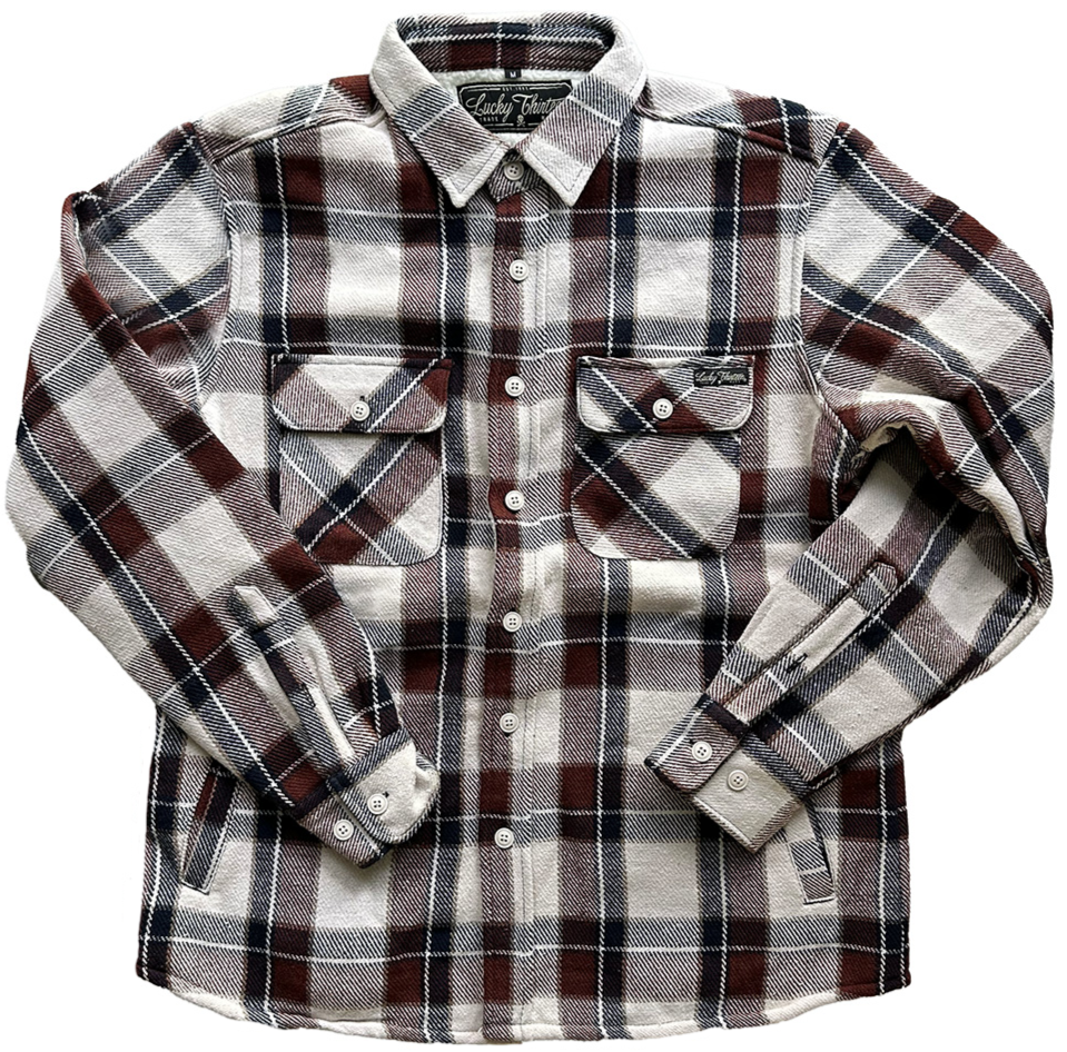 lucky 13 The HIGH BOY sherpa lined flannel shirt-jacket CREAM/BURGUNDY – Lucky13apparel