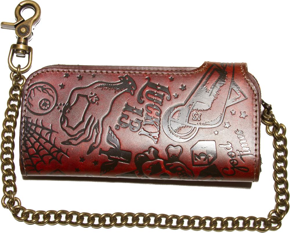 Lucky 13 The HIGH ROLLER Embossed 7” Snap Chain Wallet Antiqued – Lucky13apparel