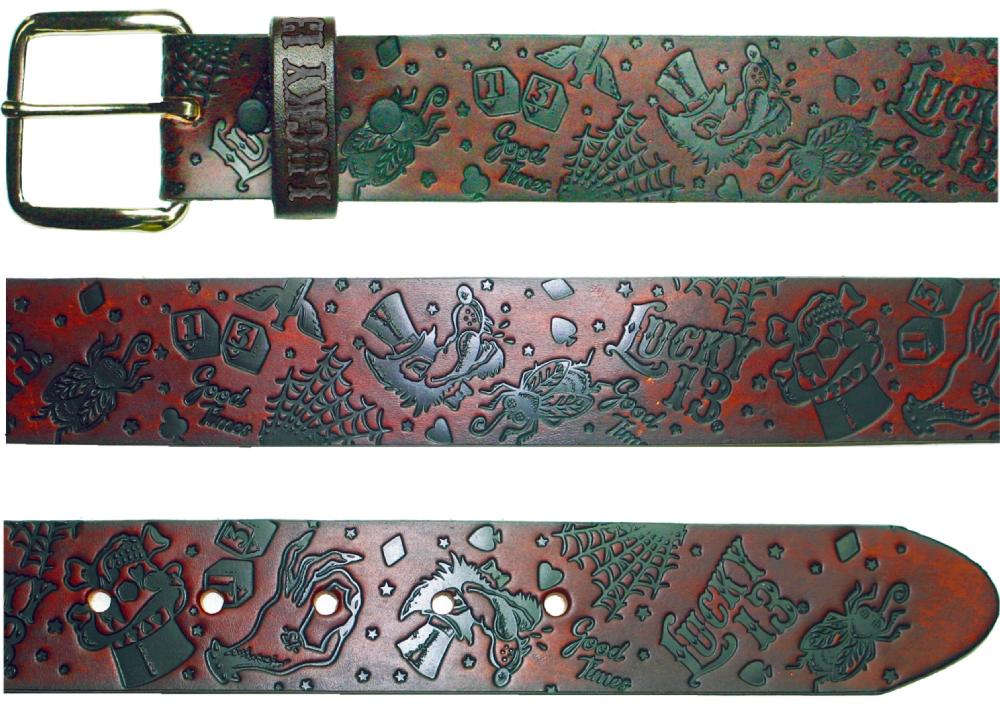 lucky 13 The HIGH ROLLER embossed leather Belt Antiqued – Lucky13apparel