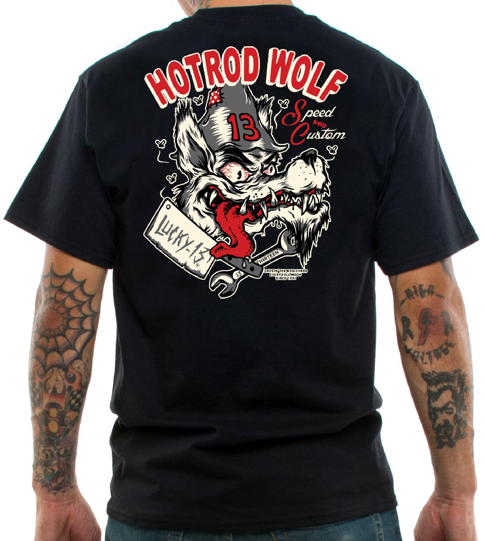 Lucky 13 The HOT ROD WOLF Men’s Short Sleeve Tee Shirt By Lucky 13 Black – Lucky13apparel