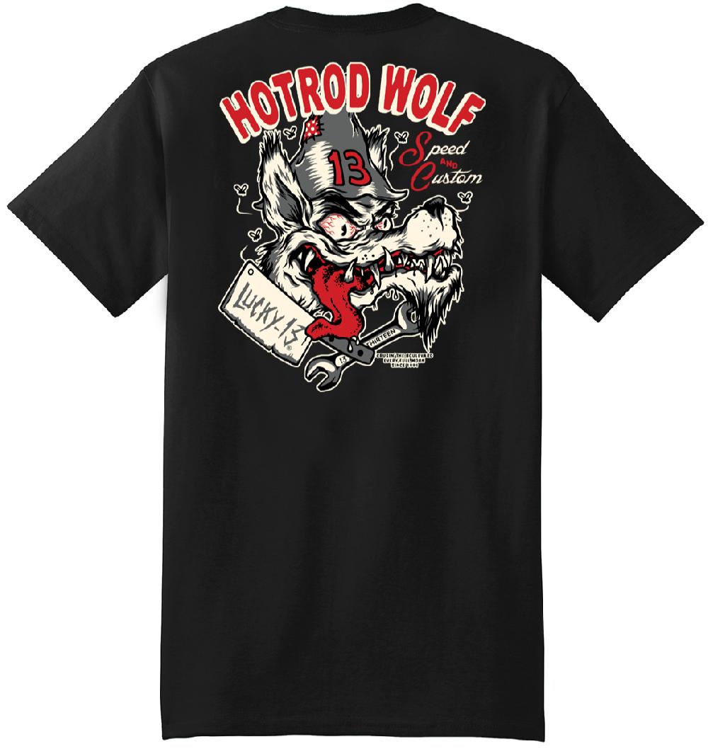 lucky 13 The HOT ROD WOLF Men’s Short Sleeve Tee Shirt By Lucky 13 Black – Lucky13apparel