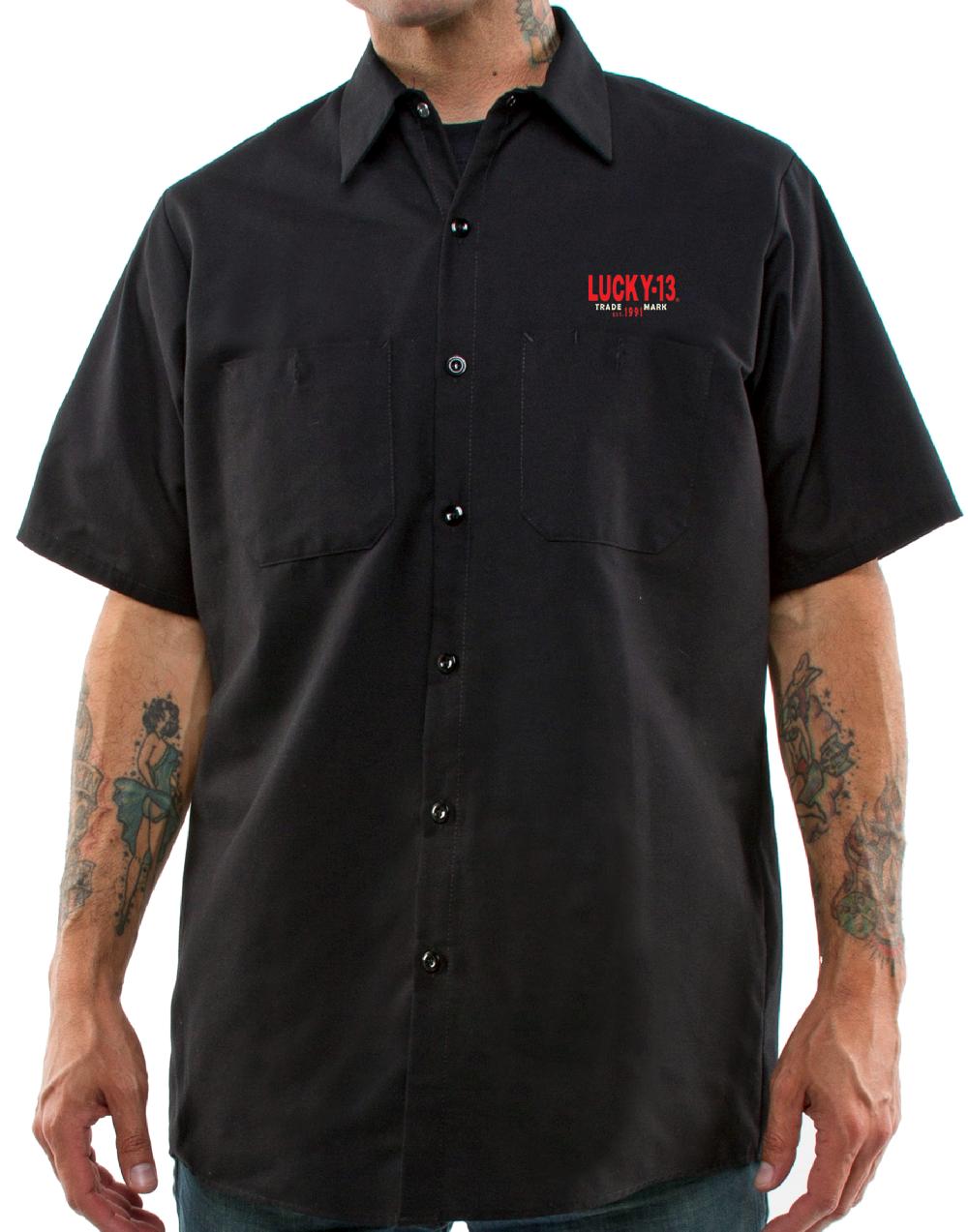 Lucky 13 The HOT ROD WOLF Men’s Short Sleeve Work Shirt By Lucky 13 Black – Lucky13apparel
