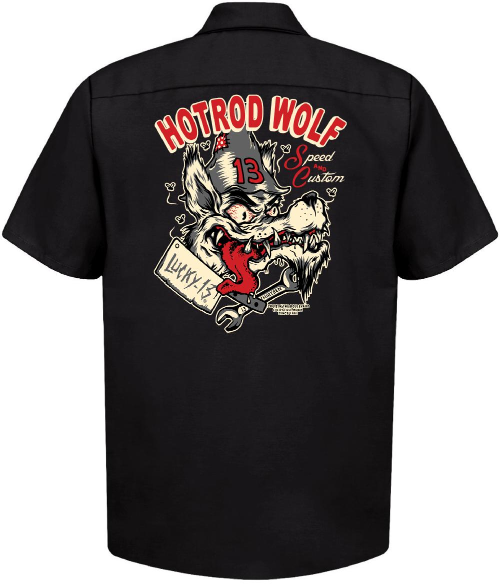 lucky 13 The HOT ROD WOLF Men’s Short Sleeve Work shirt By Lucky 13 Black – Lucky13apparel