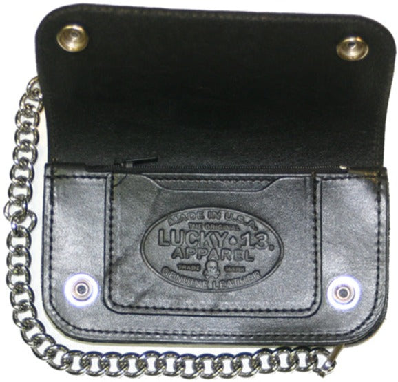 Lucky 13 The LADY LUCK Embossed 6” Chain Wallet Black – Lucky13apparel