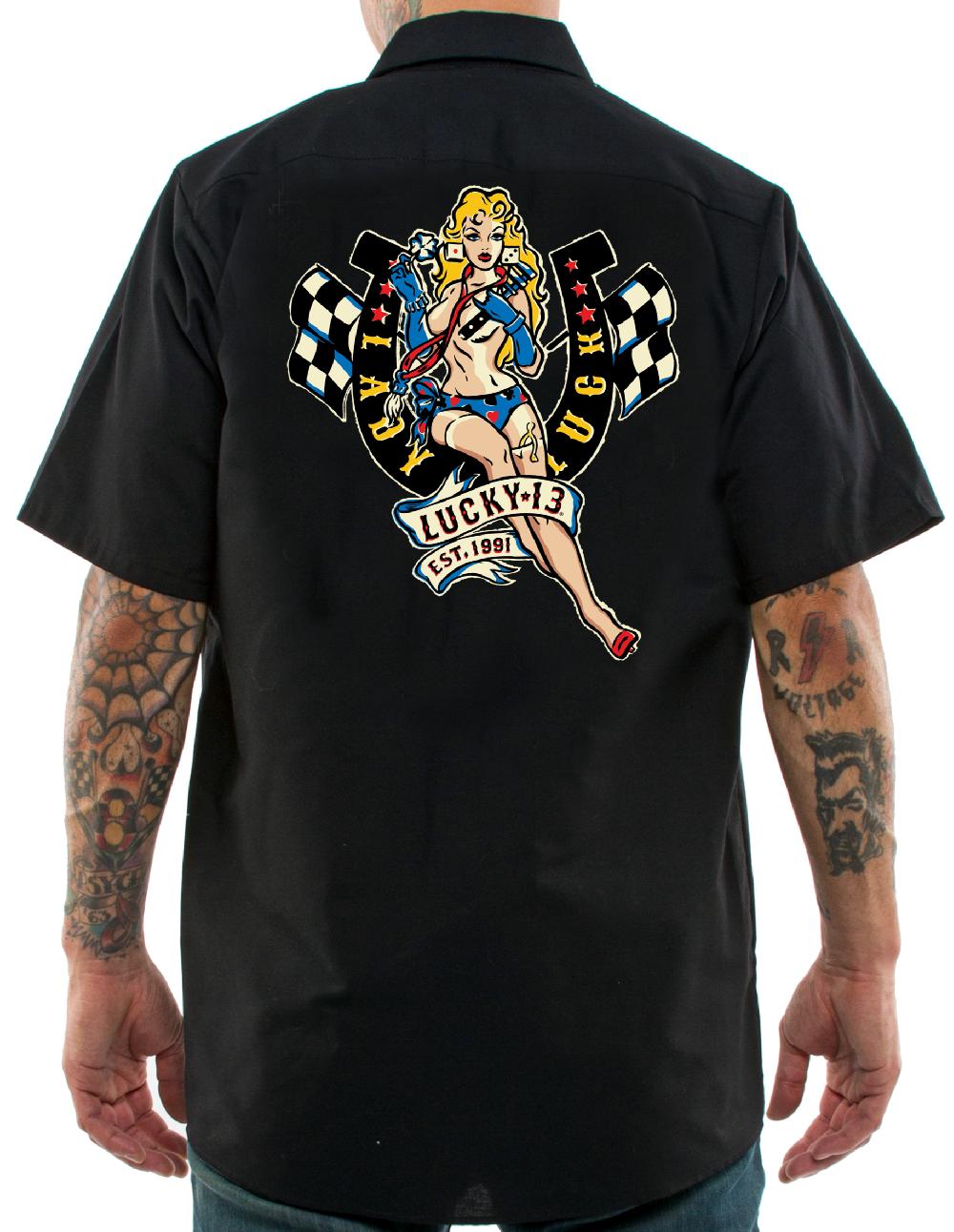 Lucky 13 The LADY LUCK Men’s Short Sleeve Work Shirt By Lucky 13 Black – Lucky13apparel