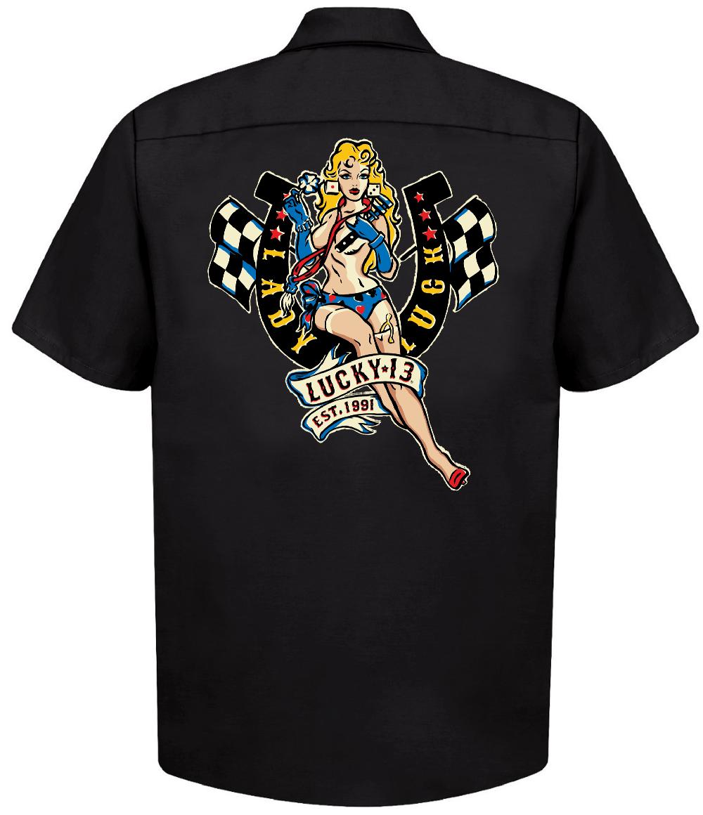 lucky 13 The LADY LUCK Men’s Short Sleeve Work shirt By Lucky 13 Black – Lucky13apparel