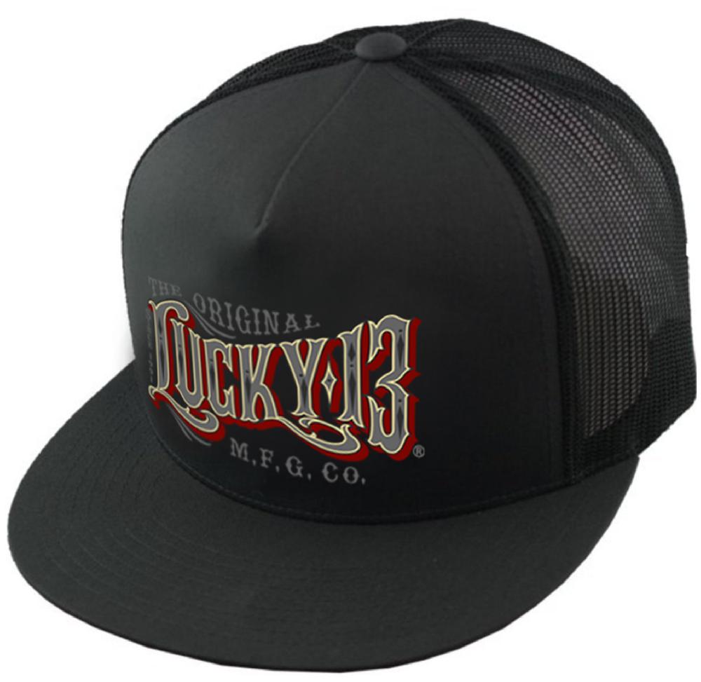 lucky 13 The OLD TOWNE two-tone poplin/mesh snapback trucker cap with transfer by Lucky 13 black/black – Lucky13apparel
