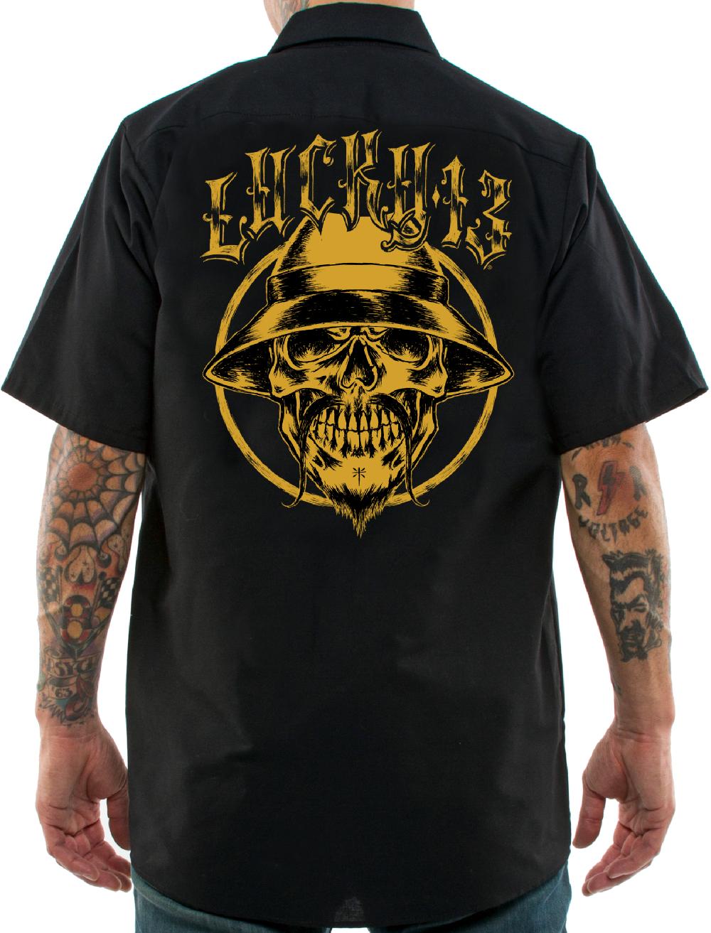 Lucky 13 The PACHUCO SKULL Men’s Short Sleeve Work Shirt By Lucky 13 Black – Lucky13apparel