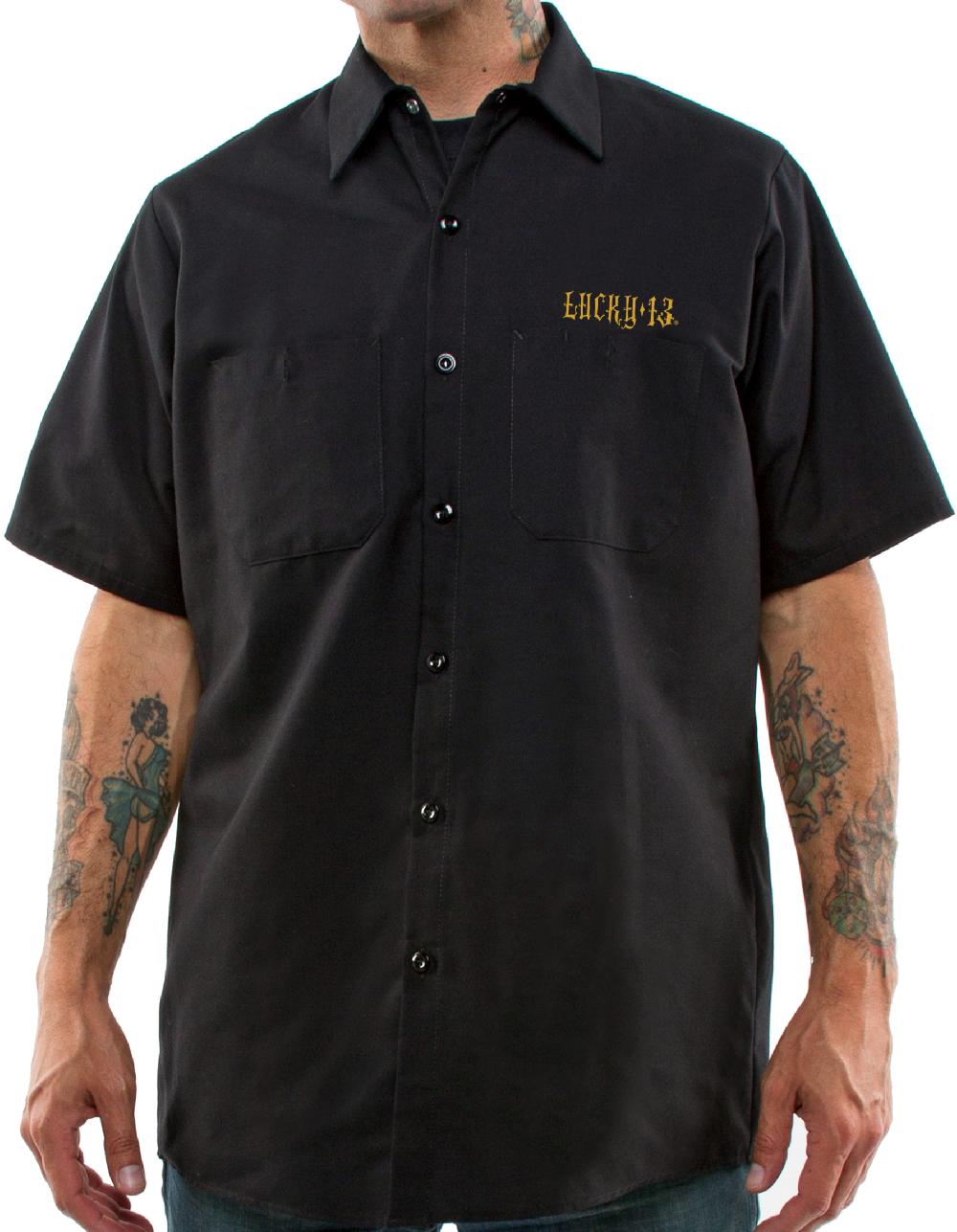 Lucky 13 The PACHUCO SKULL Men’s Short Sleeve Work Shirt By Lucky 13 Black – Lucky13apparel