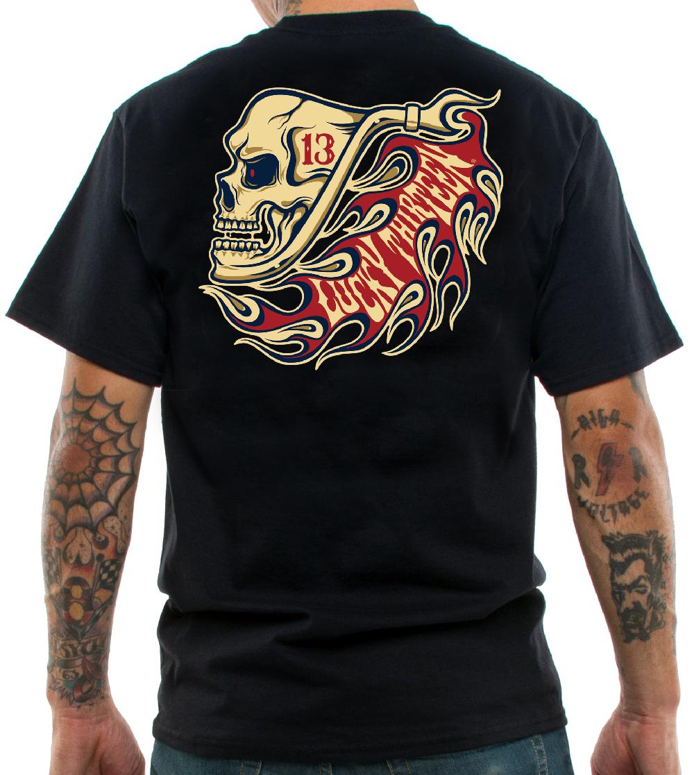 Lucky 13 The PIPE SKULL Men’s Short Sleeve Tee Shirt By Lucky 13 Black – Lucky13apparel