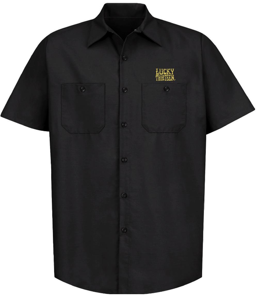 Lucky 13 The PIPE SKULL Men’s Short Sleeve Work Shirt By Lucky 13 Black – Lucky13apparel