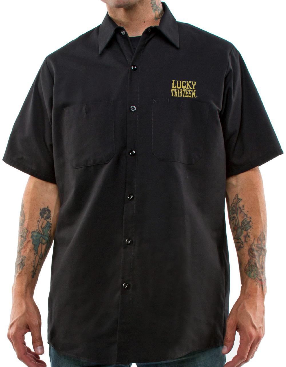 Lucky 13 The PIPE SKULL Men’s Short Sleeve Work Shirt By Lucky 13 Black – Lucky13apparel