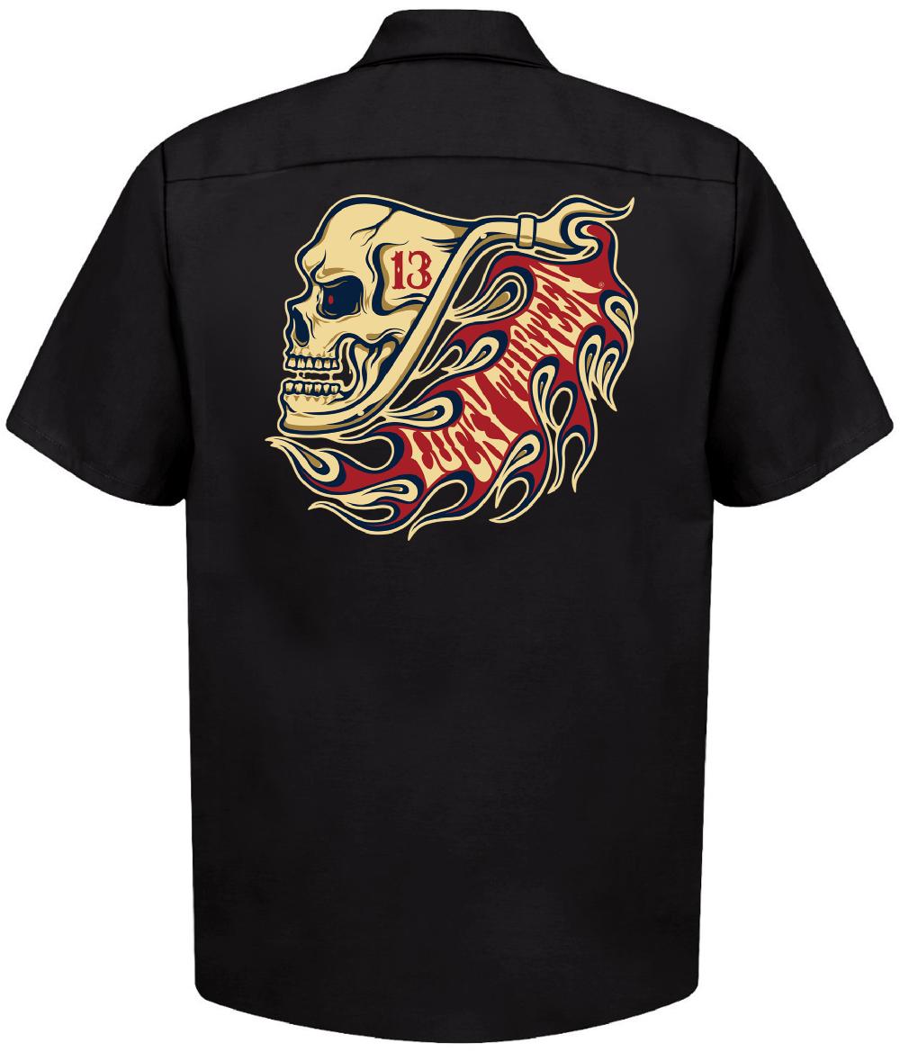 lucky 13 The PIPE SKULL Men’s Short Sleeve Work shirt By Lucky 13 Black – Lucky13apparel