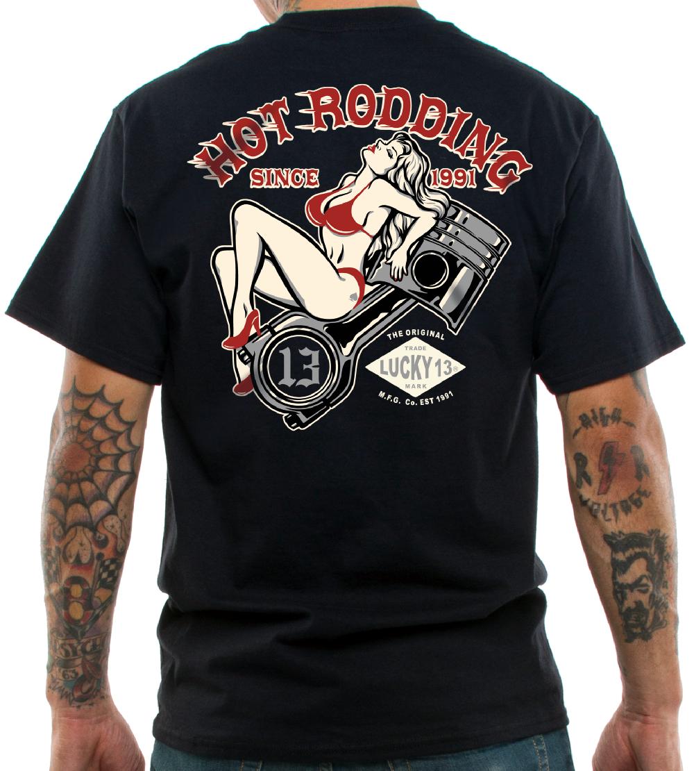 Lucky 13 The PISTON PIN-UP Men’s Short Sleeve Tee Shirt By Lucky 13 Black – Lucky13apparel