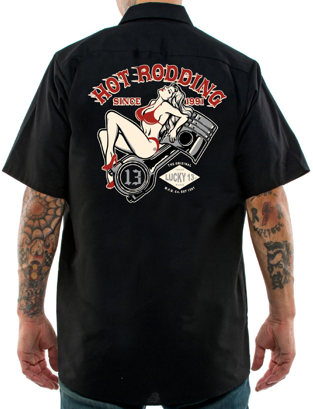 Lucky 13 The PISTON PIN UP Men’s Short Sleeve Work Shirt By Lucky 13 Black – Lucky13apparel