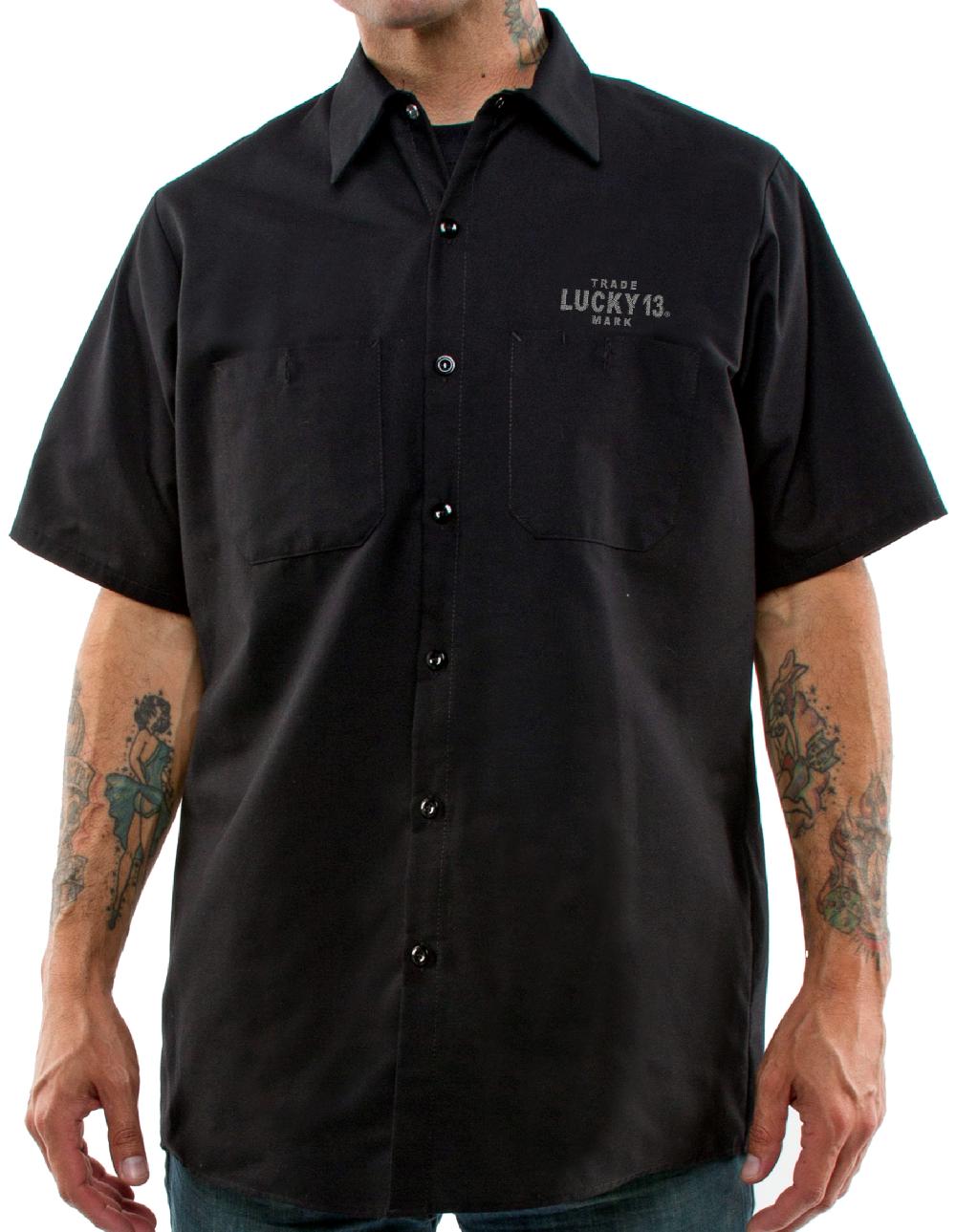 Lucky 13 The PISTON PIN UP Men’s Short Sleeve Work Shirt By Lucky 13 Black – Lucky13apparel