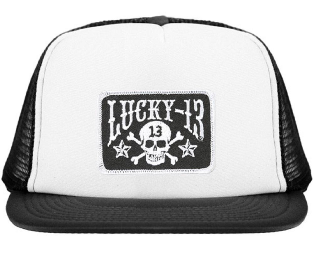 lucky 13 The SKULL STARS Flat Bill Foam Mesh Trucker by Lucky 13 Blk/ Wht – Lucky13apparel