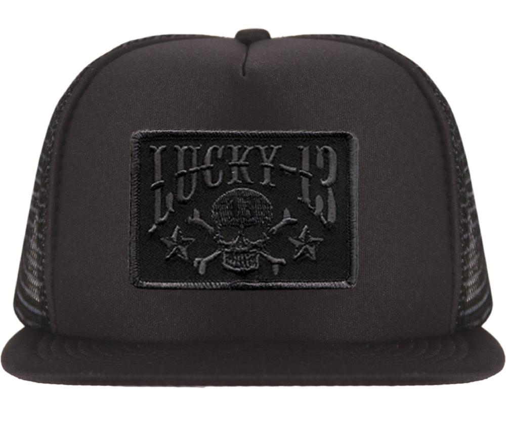 lucky 13 The SKULL STARS Flat Bill Foam Mesh Trucker by Lucky 13 black/black – Lucky13apparel