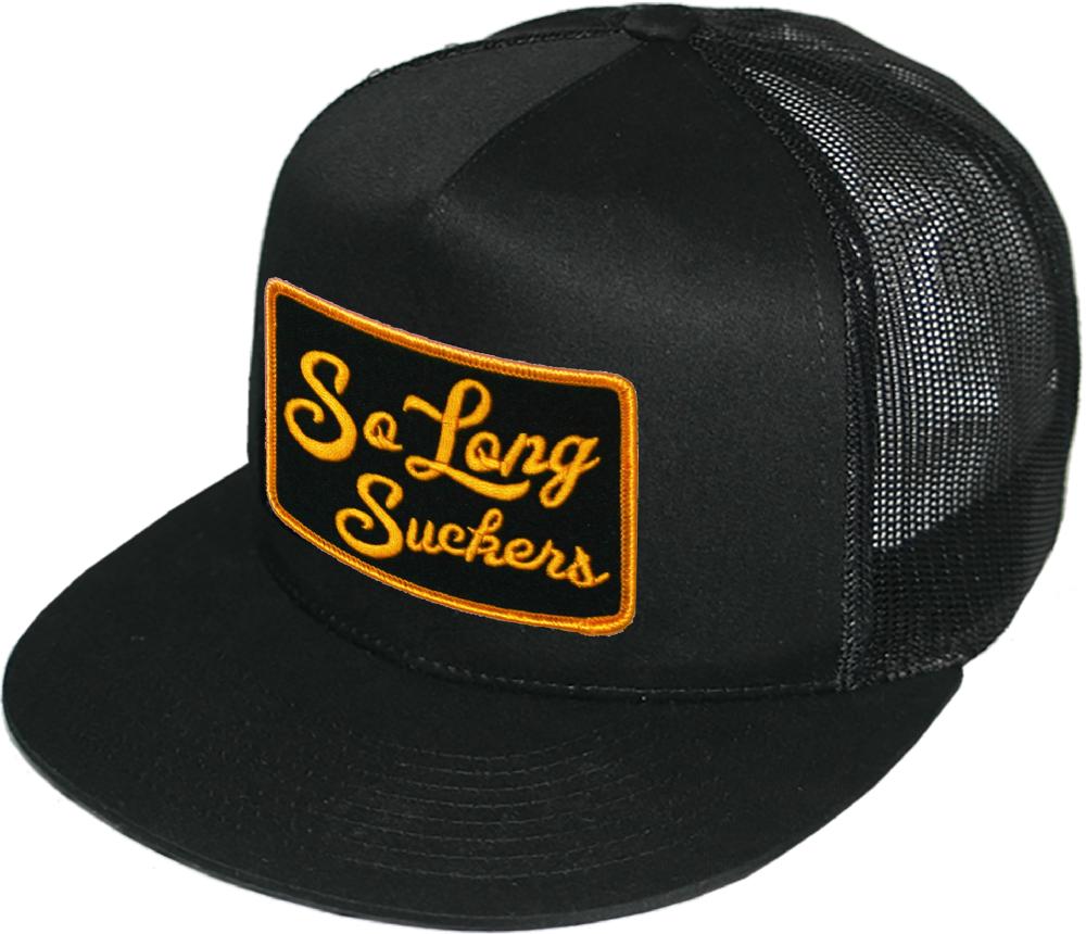 lucky 13 The SO LONG SUCKERS poplin/mesh snapback trucker cap with patch black/black – Lucky13apparel