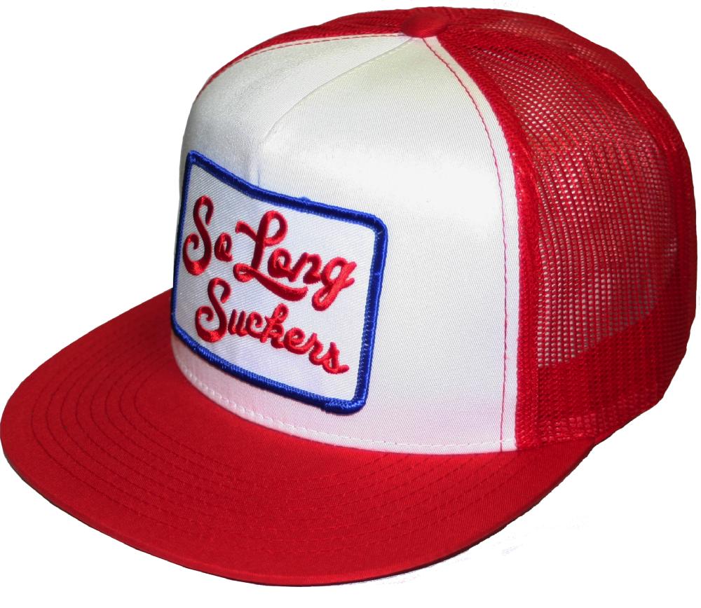 lucky 13 The SO LONG SUCKERS poplin/mesh snapback trucker cap with patch RED/WHT – Lucky13apparel lucky 13 The SO LONG SUCKERS poplin/mesh snapback trucker cap with patch RED/WHT – Lucky13apparel