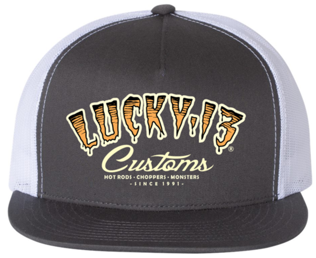 Lucky 13 The TIGER CUSTOM Poplin/mesh Snapback Trucker Cap With Transfer By Lucky 13 CHARCOAL/WHITE – Lucky13apparel